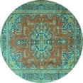 thumbnail image 1 of Ahgly Company Indoor Round Medallion Turquoise Blue Traditional Area Rugs, 6' Round, 1 of 4