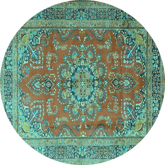 Ahgly Company Indoor Round Medallion Turquoise Blue Traditional Area Rugs, 6' Round