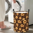 thumbnail image 5 of Sikiie Brown Plaid Sunflower Print Round Dirty Clothes Basket, Waterproof Standing Foldable Storage Basket, for Laundry Room, Bedroom, Bathroom Storage-Small, 5 of 6