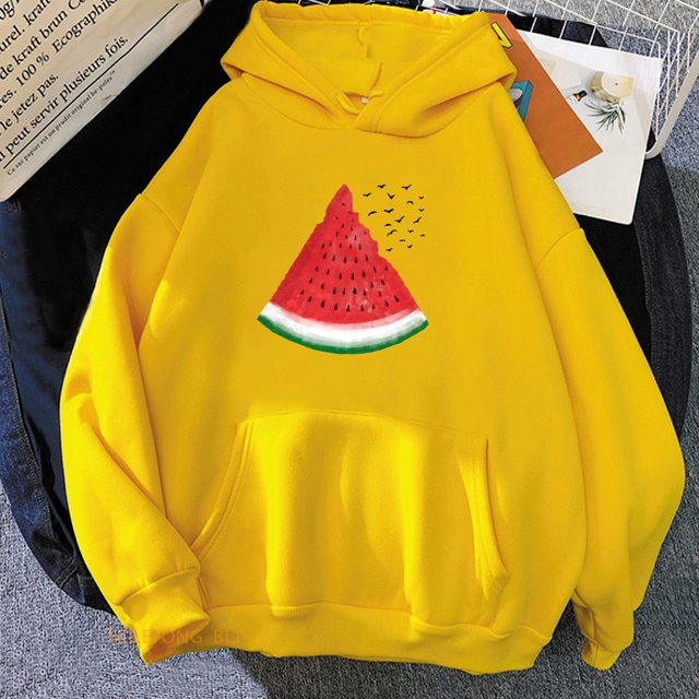 Sweat à Capuche Pastèque Manches Longues Femmes/hommes Chandails en Molleton Dessin Animé Décontracté Hiver Confortable Sudaderas LS