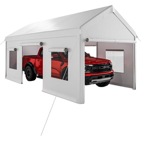 EastVita Heavy Duty Carport with Roll-Up Windows Portable Garage with Removable Sidewalls Doors Portable Car Tent Garage with Roll-Up Windows and All-Season Tarp for Car Truck