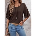 thumbnail image 4 of Camiseta Tops Sialois con cuello en V y volantes para mujer, manga 3/4, color café, 4 of 7