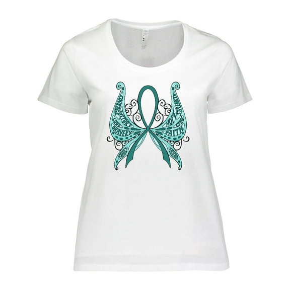 Inktastic Ovarian Cancer Awareness with Butterfly Ribbon Words Women's Plus Size T-Shirt