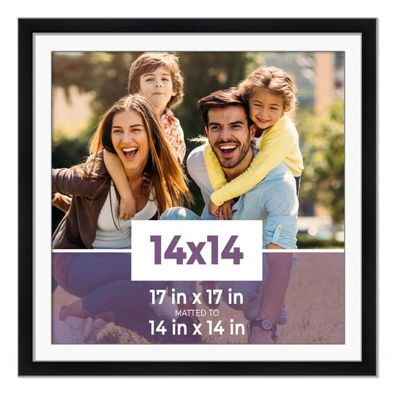 14x14 Frame Black With White Picture Mat For 14x14 Photo - Black 17x17 Frame To Display Print or
