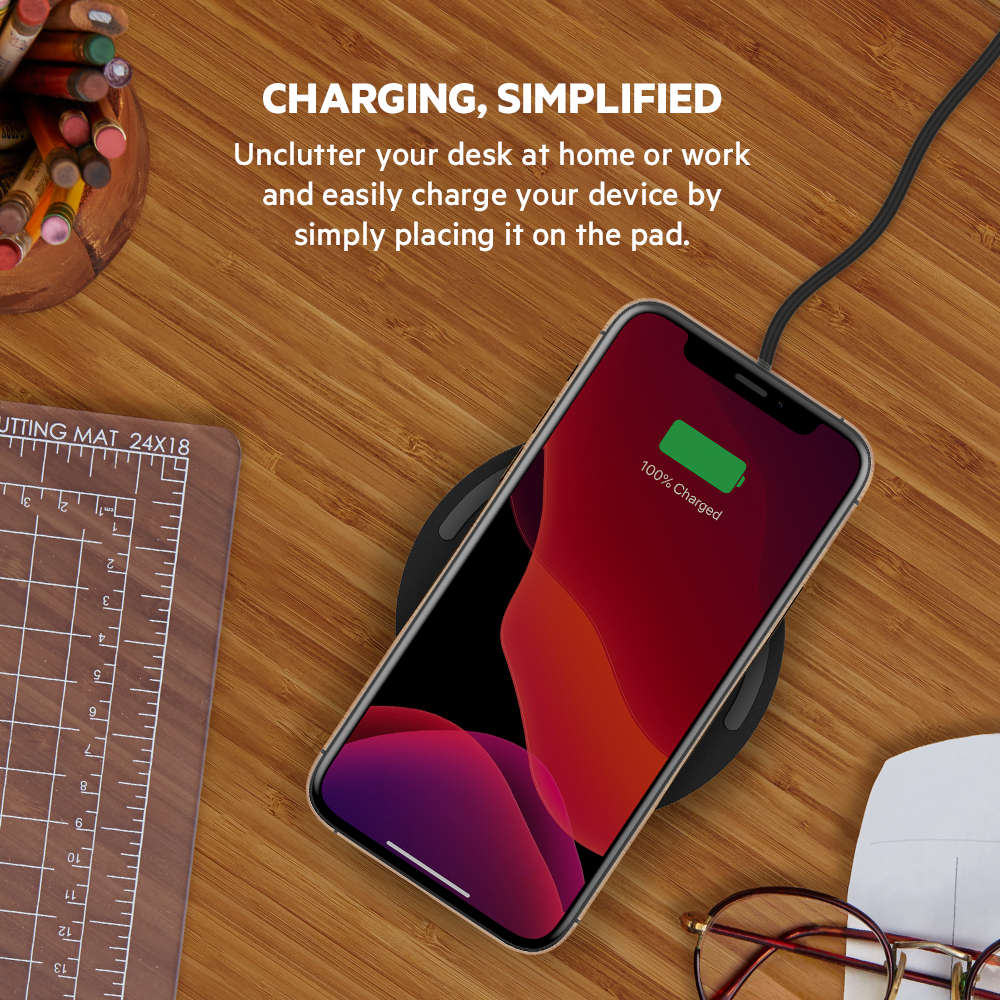 Belkin Quick Charge Wireless Charging Pad - 10W Qi-Certified Charger Pad for iPhone, Samsung Galaxy, Apple Airpods Pro & More - Charge While Listening to Music, Streaming Videos, & Video Calls - Black - image 3 of 8