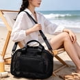 thumbnail image 2 of Mesh Tote Bag for Women, 16''x7.5''x10'' Lightweight Breathable Polyester Shoulder Bag, Multiple Pockets, Adjustable Crossbody Strap, Black Gym Beach Travel Bag - Black, 2 of 6