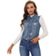 thumbnail image 2 of Allegra K Chaleco de mezclilla para mujer, chaqueta desgastada sin mangas con cuello doblado y perlas Azul S, 2 of 5
