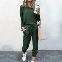 Turilly Women's Clothes Sets for Comfort Women Loose Two-piece Sets Solid Long Sleeve Tops Vest Casual Pants Sweatsuit