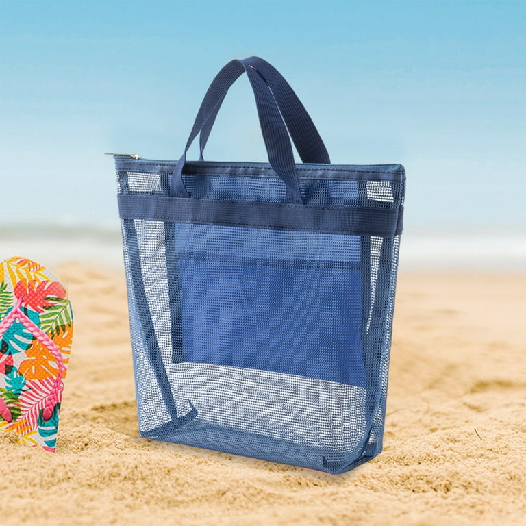 RKZDSR Beach Bag, Mesh Beach Bag Oversized Beach Tote Bag for Beach,  Outdoor, Vacation Trip Essentials(Blue)