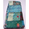 thumbnail image 4 of Turquoise Embrodiery Beautiful Handmade Vintage Silk Sari Jari Patchwork Khambhadiya Kantha Quilting Kantha Quilt Reversible Bed Cover Assoted Kantha Quilt Throw Blanket / Twin/Queen/King, 4 of 4