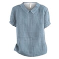 thumbnail image 4 of Womens Summer Blouses Tops Linen Lapel Art Floral Round Neck Button Loose Pullover Casual Short Sleeve Shirts for Women Trendy, 4 of 4