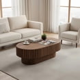 thumbnail image 3 of HICOMILA Oval Coffee Table,Mid Century Modern Fluted Coffee Table with Pedestal, Classic Wood Coffee Table for Living Room, Bedroom, Apartment, Office, Small Space, 43.1" Walnut, 3 of 14