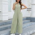 thumbnail image 2 of cfhntfmh Women's Summer Fashion Cap Sleeve Jumpsuits Knit Round Neck Button down Flowy Palazzo Pants Rompers, 2 of 7
