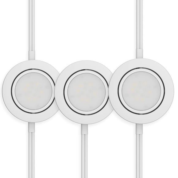 Getinlight LED Puck Lights 3-Pack, 2.75" Metal Housing, Wall-Dimmer Compatible, 4000K Bright White, White Finish, Plug-in or Hard