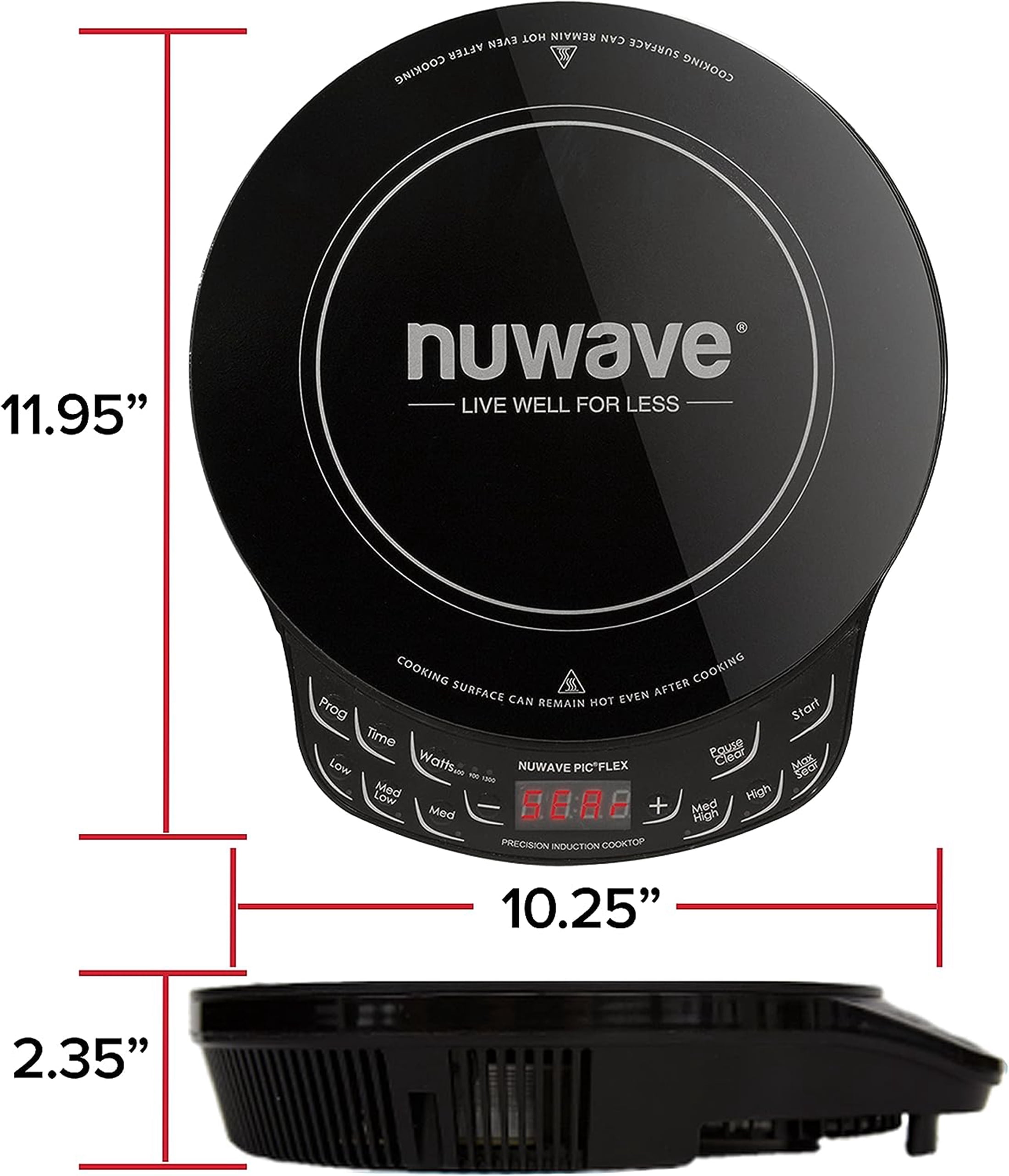 Nuwave Induction Cooktop with 4Qt Non-Stick Ceramic Pan, 3 Watt Settings 600, 900 & 1300W, 6.5 Heating Coil, Induction Cooktop, Cooking