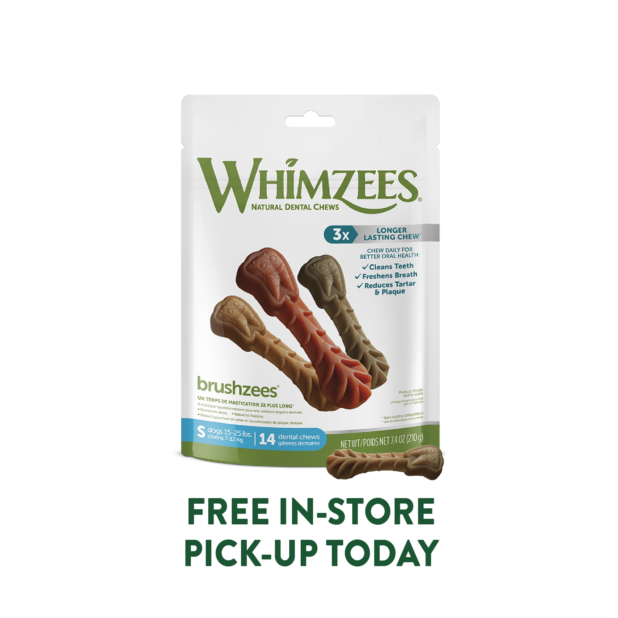 Whimzees Daily Use Pack Dental Treats for Dogs, Small Brushzees Bag of 14