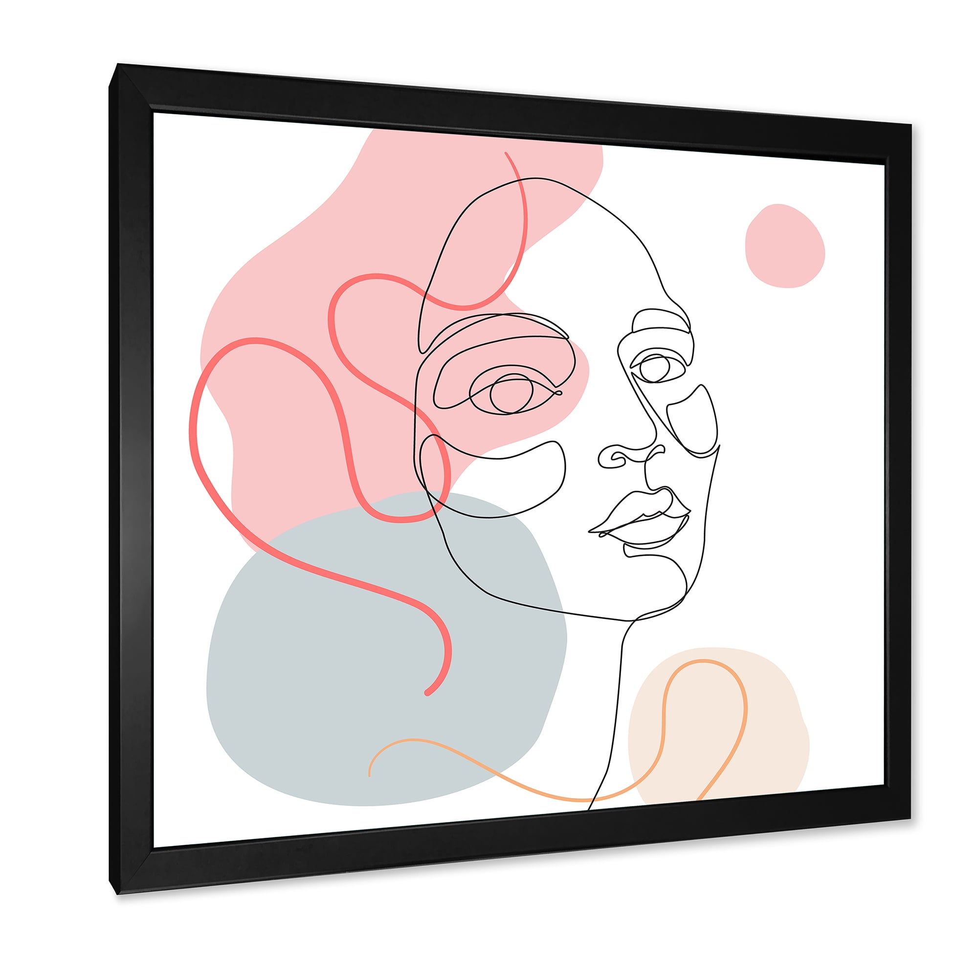 Designart 'One Line Drawing of Young Girl In Pastel Tones' Modern Framed Art Print