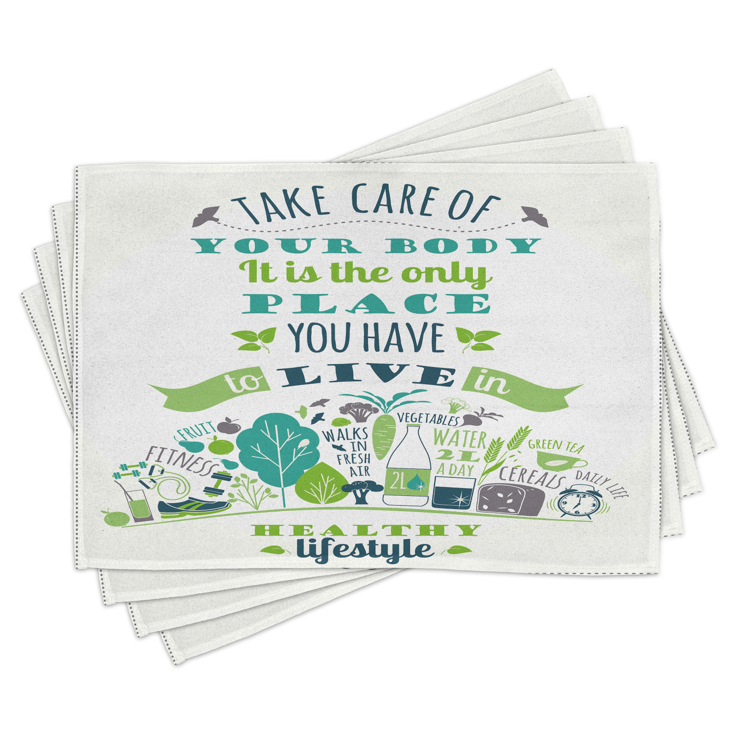 Ambesonne Fitness Place Mats Set of 4, Body is Only Place to Live ...