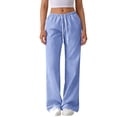 thumbnail image 2 of Comfy Pants Women Striped Drawstring Elastic Waist Lounge Casual Pants with Pockets Summer Straight Fit Trousers, 2 of 8