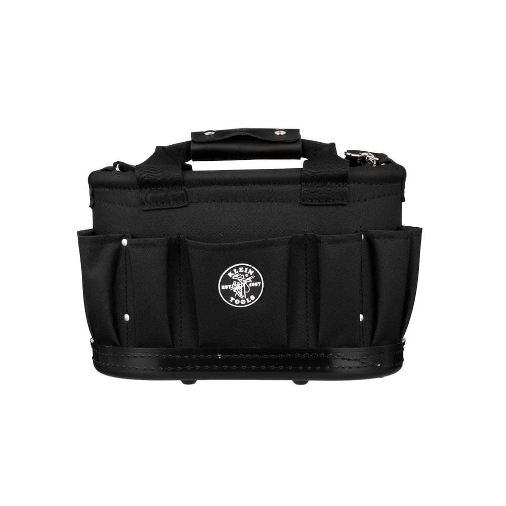 Klein Tools 58888 Polyester 12-Pocket Tool Tote with Shoulder Strap,Black Leather