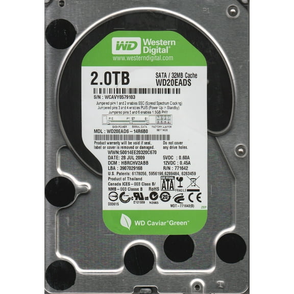 WD20EADS-14R6B0, DCM HBRCHV2ABB, Western Digital 2TB SATA 3.5 Hard Drive