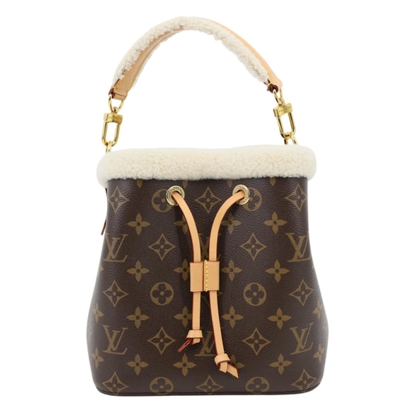 Pre-Owned Louis Vuitton Neonoe BB Monogram Shearling Trimmed Bucket Bag Brown