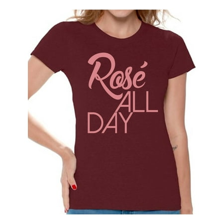 - Awkward Styles Women's Rose All Day Relaxed Drinking Graphic T-shirt Tops Wine Lover Gift