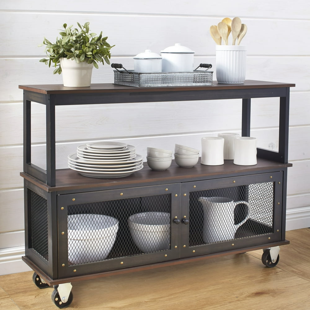 IndustrialStyle 3Tier Rolling Buffet Cart with Metal Accents