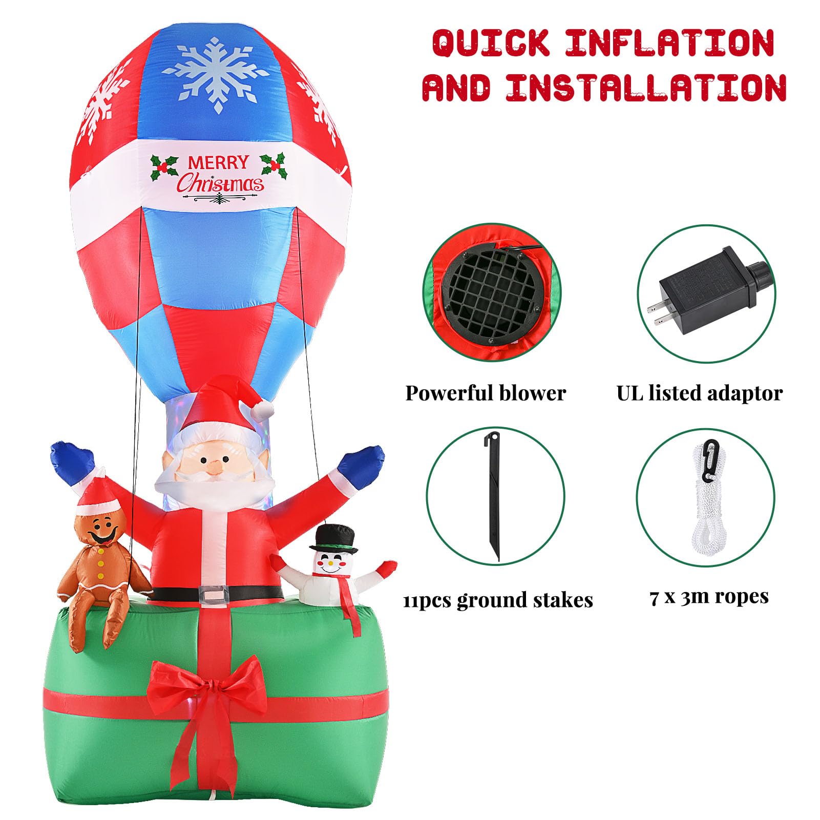 Justpe 9-Foot Santa Hot Air Balloon LED Inflatable Christmas Decoration photo 7