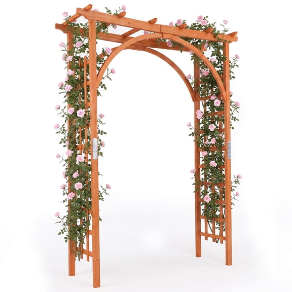 Costway Flat Top Garden Arch Trellis 85" Tall Wood Garden Arbor for Climbing Plants