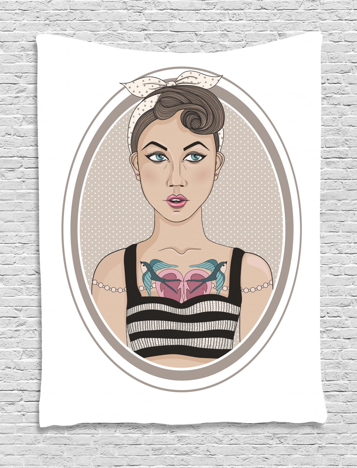 Pin Up Girl Tapestry Rockabilly Style Rebel Girl With Bird
