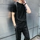 thumbnail image 2 of Conjuntos de pantalones superiores blancos Ropa de hombre negra Conjunto básico holgado de 2 piezas Novedad en camiseta fresca de alta calidad Hombre Chic Algodón Kpop, 2 of 5