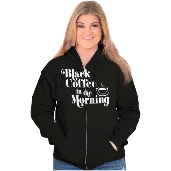 Black Coffee Morning First Caffeine Womens Plus Size Graphic Zipper Hoodie Brisco Brands 2X