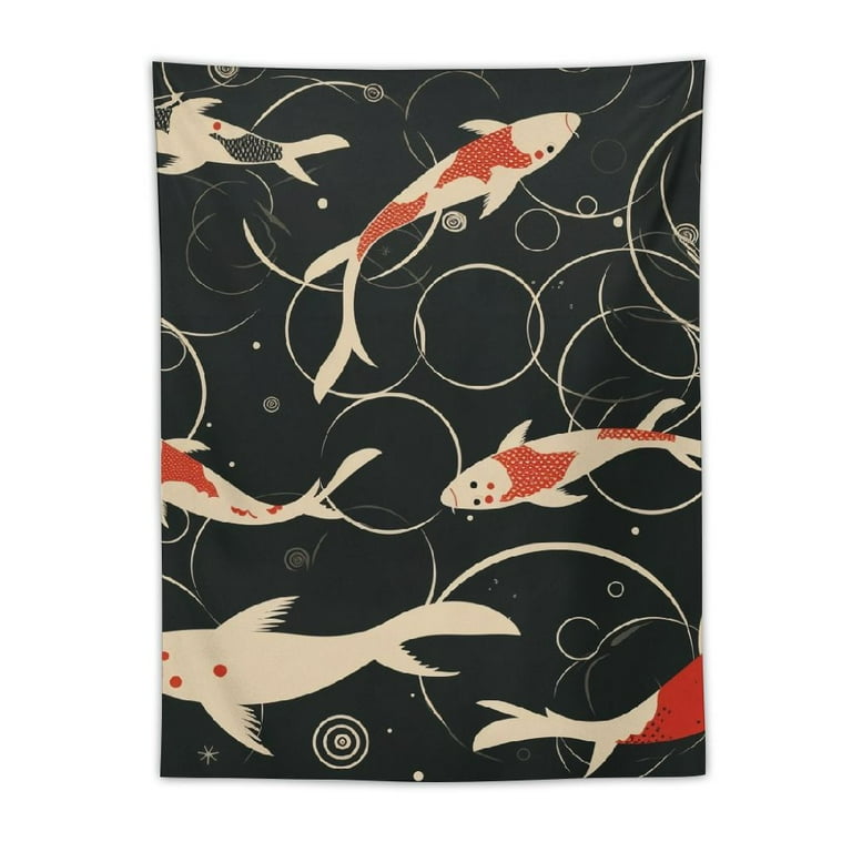 CANFLASHION Japanese Yin Yang Koi Fish Tapestry Cool Red and Black Anime Sakura Art Tapestries Vertical Wall Hanging for Men Bedroom Living Room Office Decor Asian Cherry Blossoms Poster Blanket Walma...