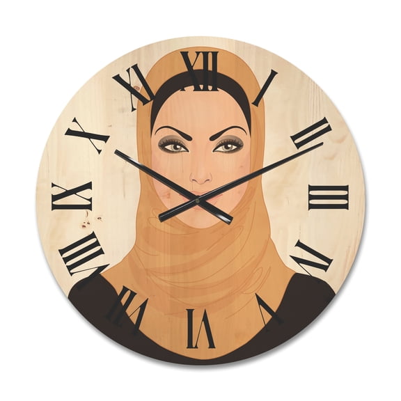 Designart 'Portrait of Muslim Girl In Traditional Hijab' Modern Wood Wall Clock