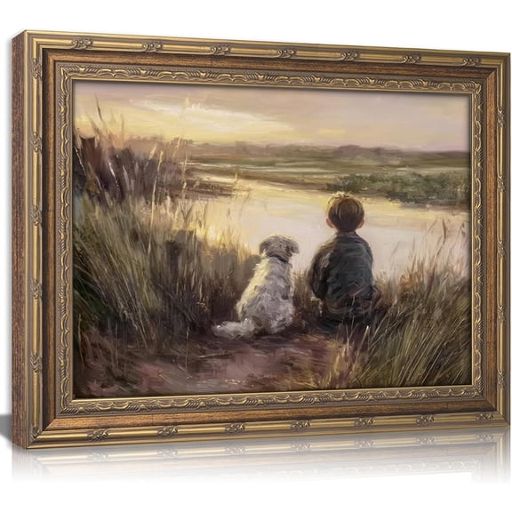 Vintage Boy Fishing Wall Art, Rustic Fall Wall Art