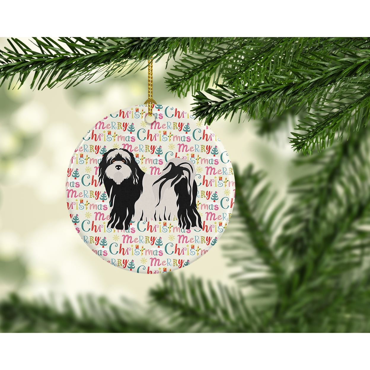 Tibetan Terrier Merry Christmas Ceramic Ornament 2.8 in x 2.8 in
