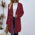 thumbnail image 6 of Olyvenn Women Fall Long Cardigan Sweater Trendy Knit Jacket Coat Dressy Blazer Button Down Open Front Cardigan Red XXL, 6 of 7