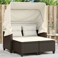 thumbnail image 1 of vidaXL Garden Sofa 2-Seater with Canopy and Stools Brown Poly Rattan, 1 of 5
