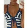 thumbnail image 2 of Women'S Boho Crochet Tops Tie Front Spaghetti Strap Y2k Fitted Knitted Summer Beach Crop Tops Blue S, 2 of 5