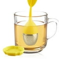 thumbnail image 4 of DUNCHATY 1-Pack Premium Silicone Tea Infusers Set – Fine Mesh Strainers with Stainless Steel Filter Balls, Tea Steeper For Loose Tea, Drip Trays & Flower Designs for Loose Leaf/Herbal Tea, Yellow, 4 of 8