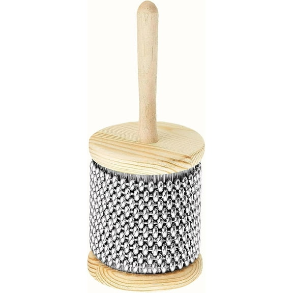 Wooden Hand Percussion Cabasa Instrument: Hand Shaker Percussion Musical Instrument with Metal Beads & Wooden Cylinder for Band Music Education, Professional Standard Size (2.55 Inches)