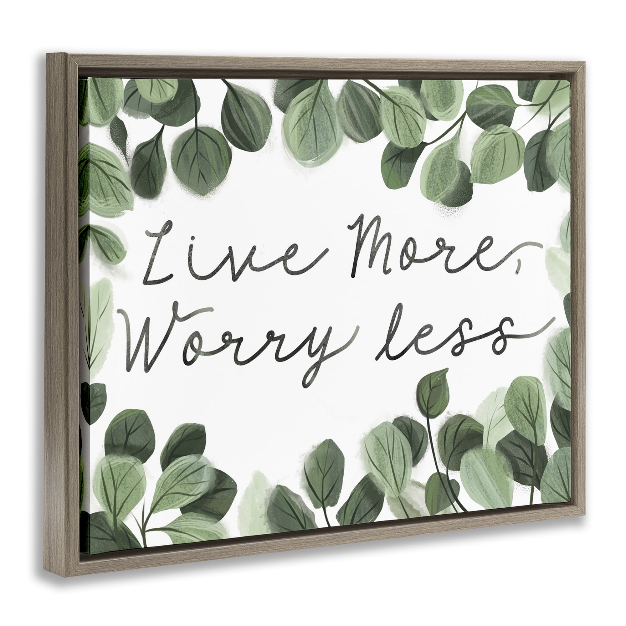 Stupell Industries Love More Worry Less Plants & Flowers Painting Brown Floater Framed Canvas Art Print Wall Art, 31 x 25