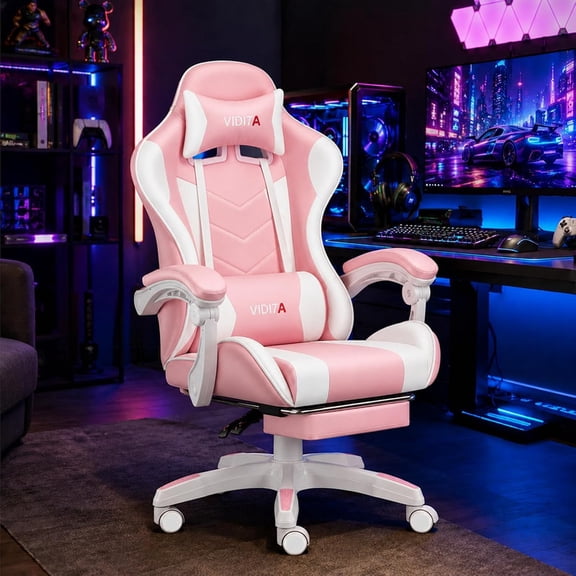 VIDITA Ergonomic High Back Office Gaming Chair, Gamer Chair for Adults and Teens - Racing Style PC Office Chair with Lumbar Support - Comfort Swivel Home Gaming Mesh Chair,Pale White