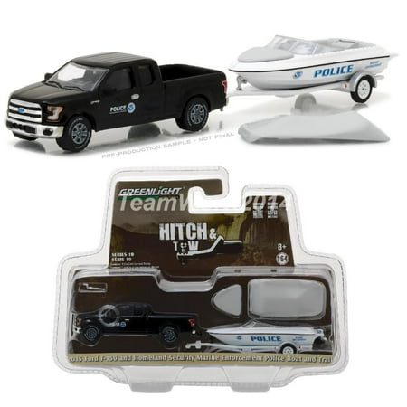 2015 Sienna Trailer Hitch GREENLIGHT 1:64 HITCH & TOW SERIES 10 - 2015 FORD F-150 WITH BOAT AND TRAILER - HOMELAND SECURITY 32100-C ()