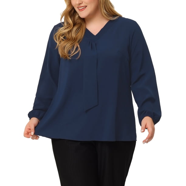 Blusas de talgrande pamujer Blusas de trabajo de manlarde gacon volantes Azul oscuro XL