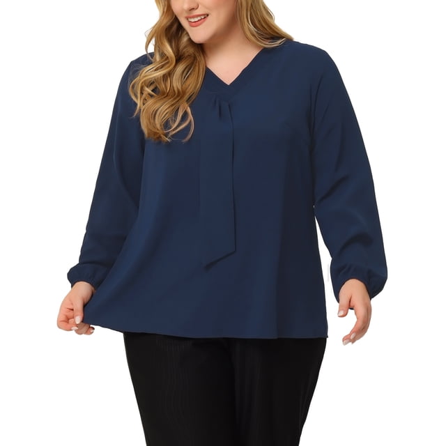 Blusas de talgrande pamujer Blusas de trabajo de manlarde gacon volantes Azul oscuro XL