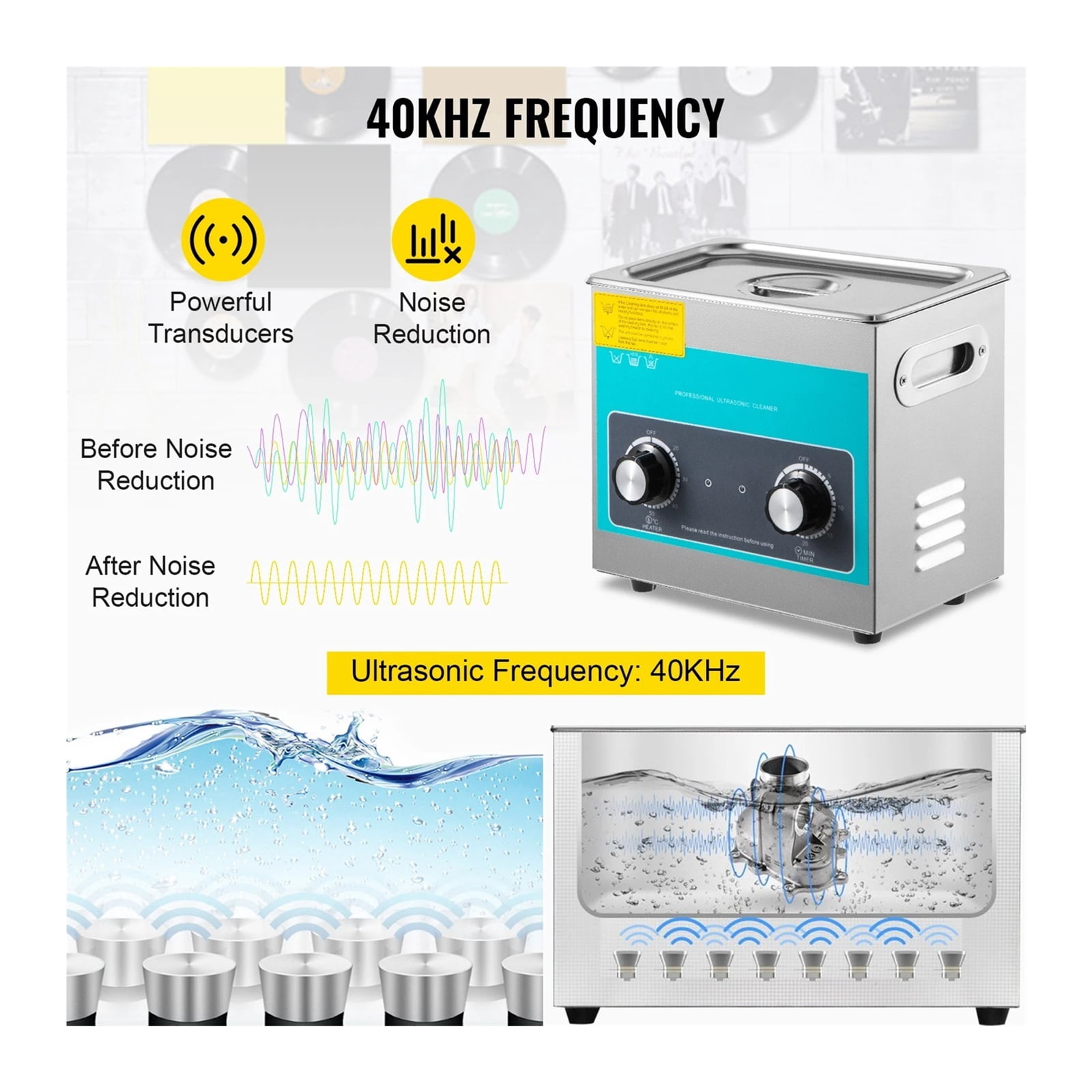 3L Knob Ultrasonic Cleaner Knob Control 304 Stainless Steel Ultrasonic Cleaning Machine w/Heater & Timer for Watch Jewelry