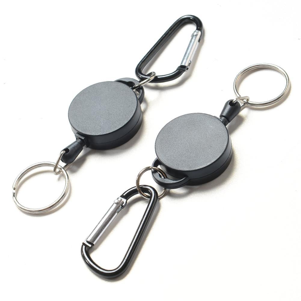 60cm Retractable Keychain Black Reel Id Card Holder Steel Pull Key Ring Cords O