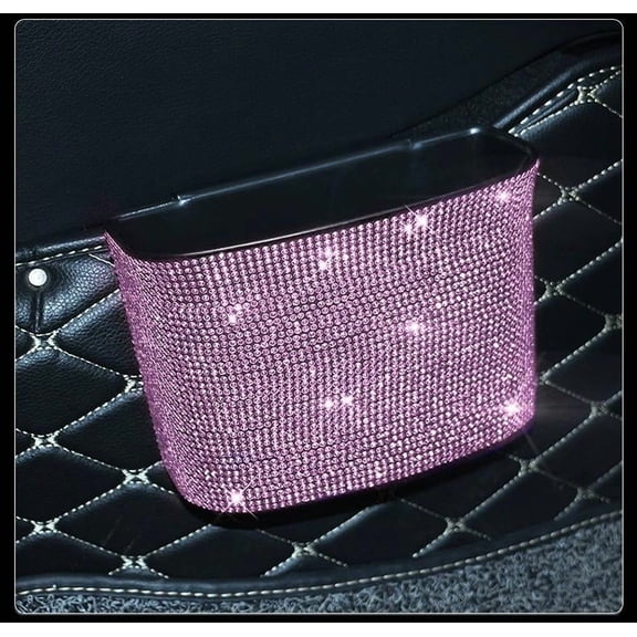 Bling Car Trash Can, Crystal Vehicle Hanging Garbage Container, Portable Mini Trash Bin with Sparkling Rhinestones, Universal Automotive Wastebasket for Car Office Kitchen Home (pink)